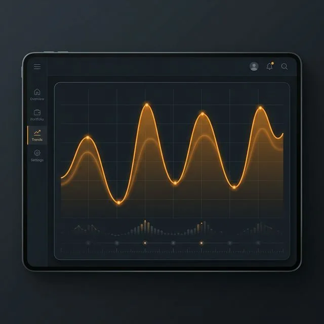 A dark interface showing a yearly timing trend line